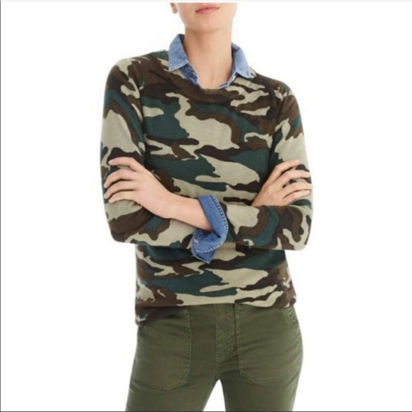 J. Crew 100% Merino Wool Camouflage Crewneck Sweater Small - Picture 2 of 7